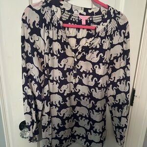 Lilly Pulitzer Navy and White Elephant Blouse